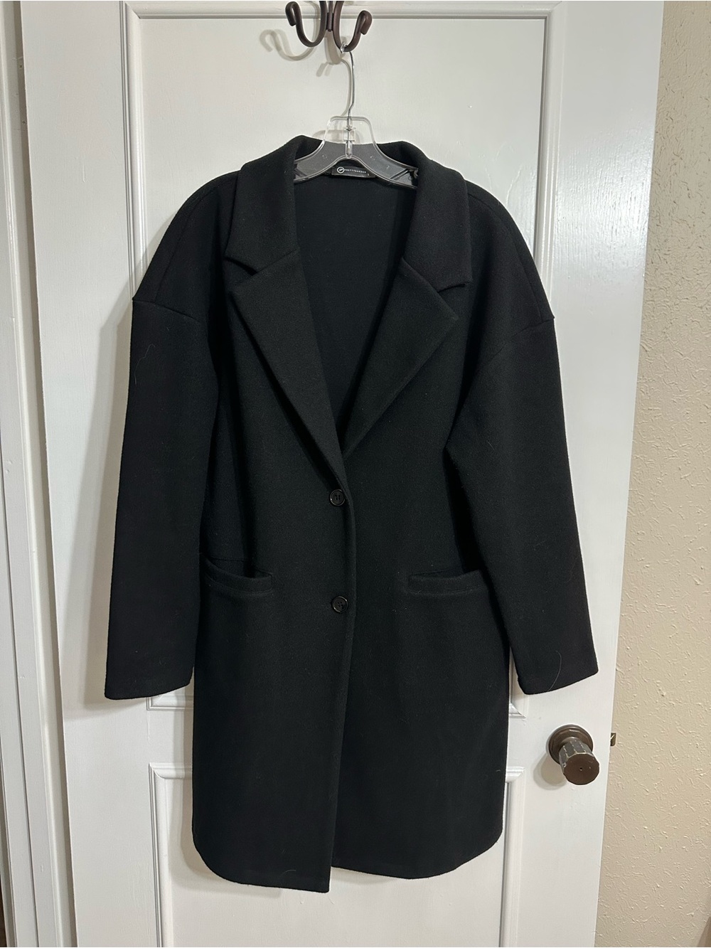 Womens Black Single-Breasted Wool Blend Coat by Pretty Garden-Size L